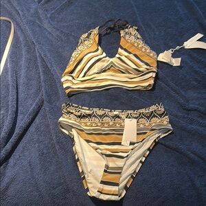 Striped Halter Bikini Set